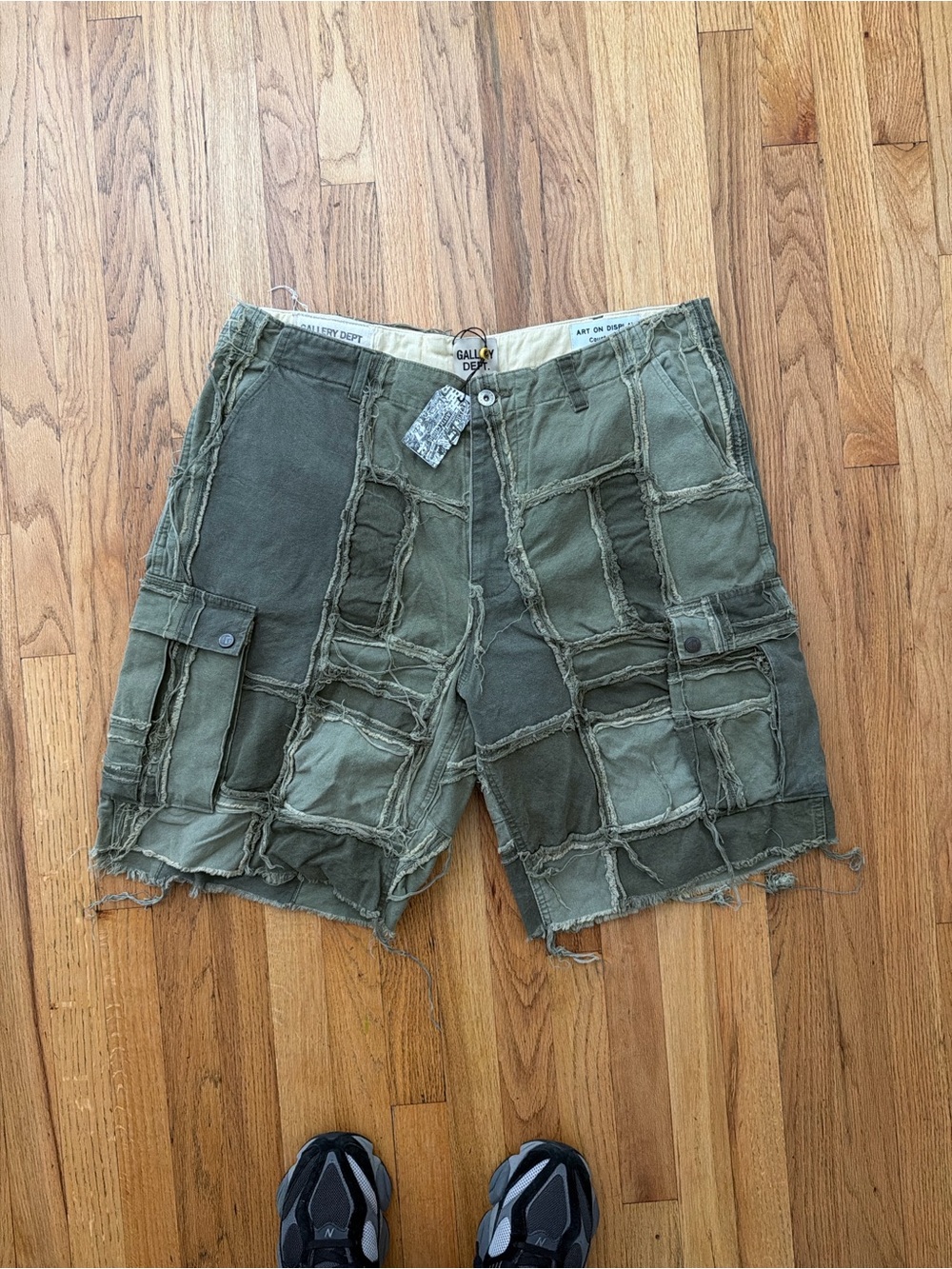 Gallery Dept Olive Patchwork Cargo Shorts - Distressed Two-Tone